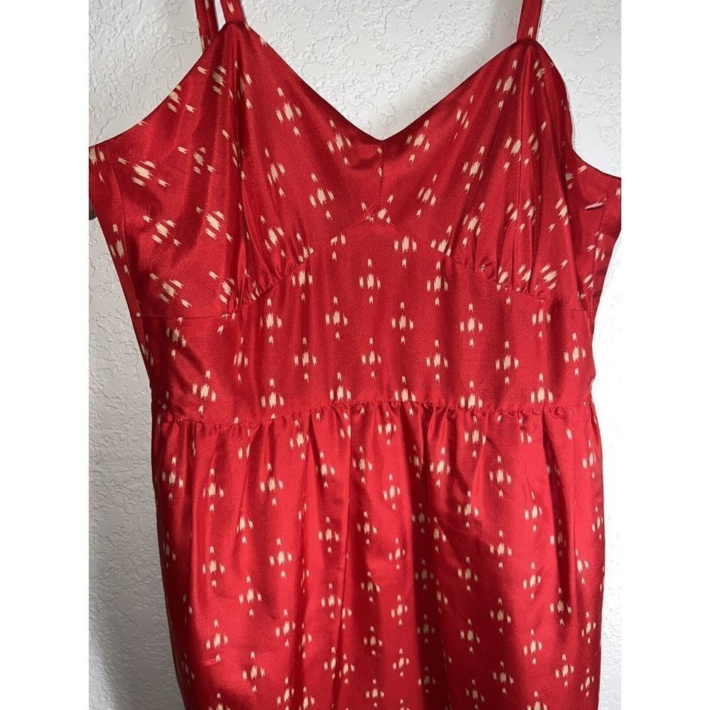 J Crew Womens 100% Silk Midi Dress Red Cream Color Pockets Size 6 Lined (M) - Picture 4 of 12
